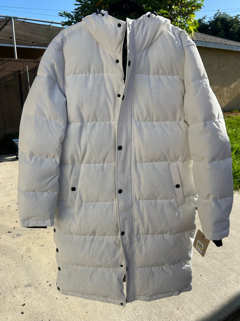 Levi's White Long Hooded Women's Puffer Coat